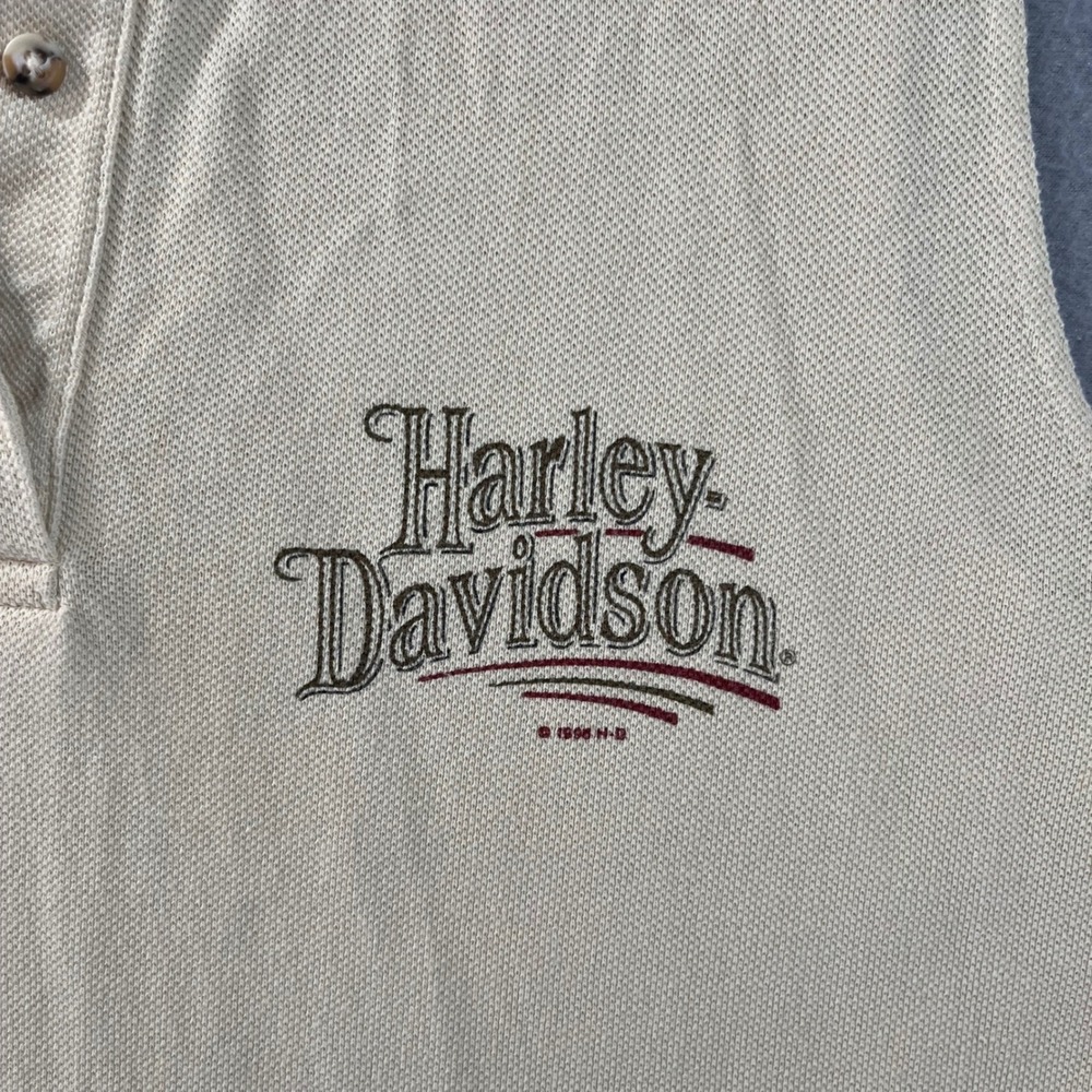 VTG Harley Davidson Sleeveless Polo Shirt Tan Shenandoah Virginia Women L Cotton - Picture 2 of 8
